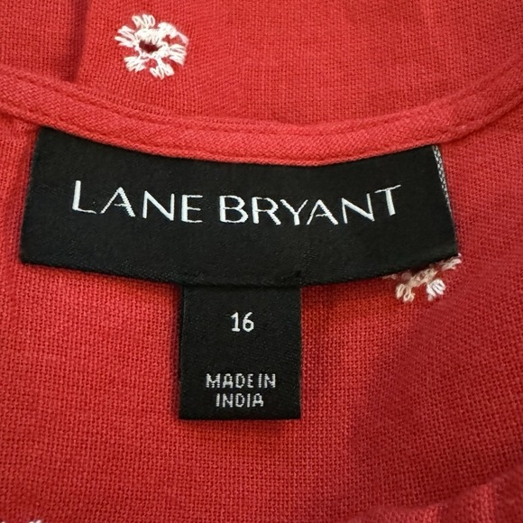 Lane Bryant 16 XL Top Shirt Red Floral Short Cap Sleeve Keyhole Round Neck Knit - Picture 4 of 8